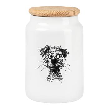 Croquis Chien Portrait Effronté - Boîte à biscuits avec couvercle en bois - blanc - Devant