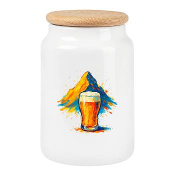 Biergipfel Farbexplosion - Keksdose mit Holzdeckel - Weiß - Vorne