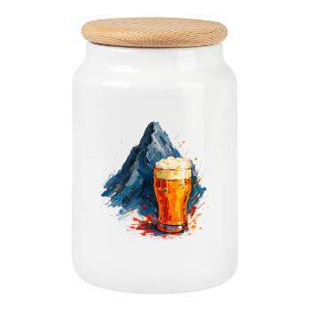 Bier und Bergpanorama - Keksdose mit Holzdeckel - Weiß - Vorne