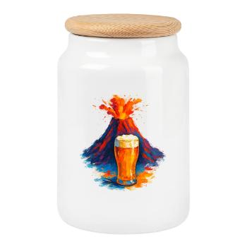 Vulkan Beer Art Watercolors - Cookie Jar with Wooden Lid - white - Front