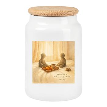 Morning Peace Breakfast Tray - Cookie Jar with Wooden Lid - white - Front