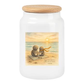 Compagnons de café Sea Breeze - Boîte à biscuits avec couvercle en bois - blanc - Devant