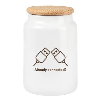 Déjà connecté - Boîte à biscuits avec couvercle en bois - blanc - Devant