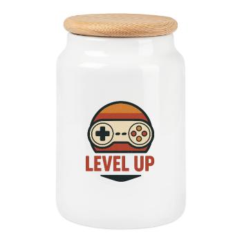 Level Up Retro Controller Graphics - Cookie Jar with Wooden Lid - white - Front