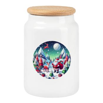 Geometrischer Weihnachtswald Santa zu Weihnachten - Keksdose mit Holzdeckel - Weiß - Vorne