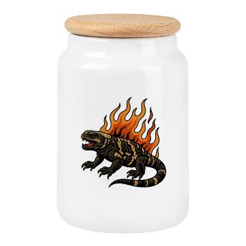 Flames Gila Crustacean Lizard - Cookie Jar with Wooden Lid - white - Front