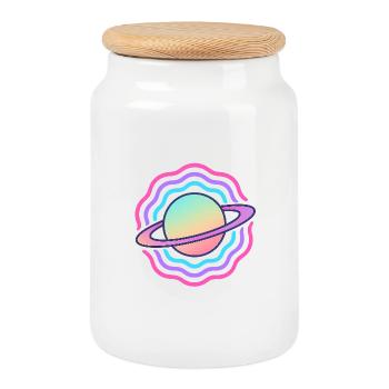 Cosmic Planet Stylized Galactic Sphere - Cookie Jar with Wooden Lid - white - Front