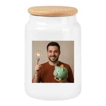 Spark of ideas and piggy bank - Cookie Jar with Wooden Lid - white - Front