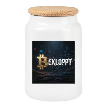 Bitcoin Explosion Krypto Chaos - Keksdose mit Holzdeckel - Weiß - Vorne