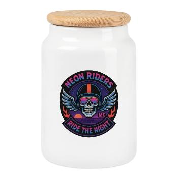 Neon Riders MC Skull - Keksdose mit Holzdeckel - Weiß - Vorne
