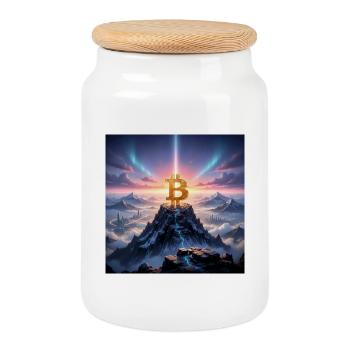 Bitcoin summit light over mountain range - Cookie Jar with Wooden Lid - white - Front