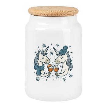 Winter Magic Unicorn Toast - Cookie Jar with Wooden Lid - white - Front