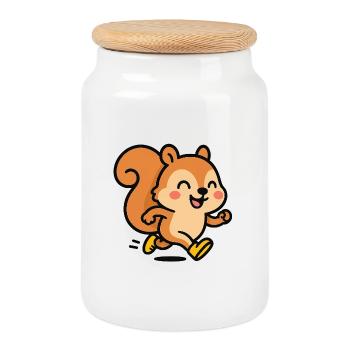 Happy squirrel on the run - Cookie Jar with Wooden Lid - white - Front