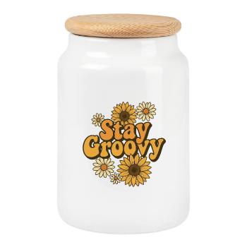 Restez groovy - Boîte à biscuits avec couvercle en bois - blanc - Devant