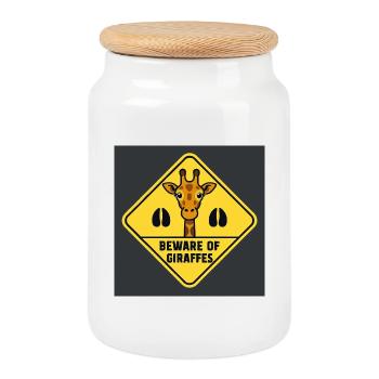 Giraffe Warning Sign - Cookie Jar with Wooden Lid - white - Front