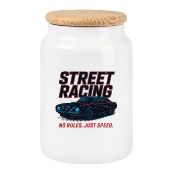 Course de rue – Pas de règles, juste de la vitesse - Boîte à biscuits avec couvercle en bois - blanc - Devant