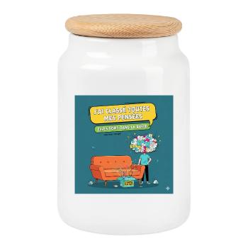 Box des pensées: procrastination humoristique - Boîte à biscuits avec couvercle en bois - blanc - Devant