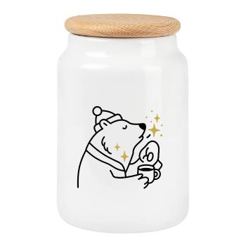 Star Glitter Bear Coffee Magic - Cookie Jar with Wooden Lid - white - Front
