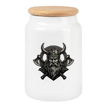 Wikinger mit Axt Odin Thor Walhalla Krieger - Keksdose mit Holzdeckel - Weiß - Vorne