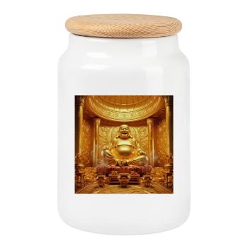 Scène du temple du Bouddha doré - Boîte à biscuits avec couvercle en bois - blanc - Devant