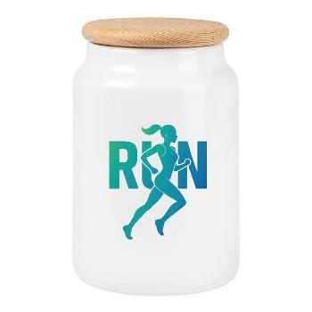 Beautiful female athlete - Cookie Jar with Wooden Lid - white - Front