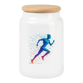 Neon Geometric Run - Cookie Jar with Wooden Lid - white - Front