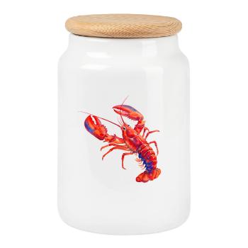 Homard rouge, illustration à l'aquarelle vive - Boîte à biscuits avec couvercle en bois - blanc - Devant