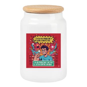 Glas gegen Wand, Retro-Humor - Keksdose mit Holzdeckel - Weiß - Vorne