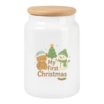 My First Christmas - Cookie Jar with Wooden Lid - white - Front