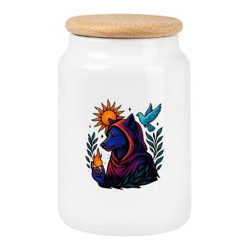 Flamme Spirituelle – Art du Loup Cosmique - Boîte à biscuits avec couvercle en bois - blanc - Devant