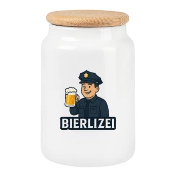 Beer policeman motif with beer mug - Cookie Jar with Wooden Lid - white - Front