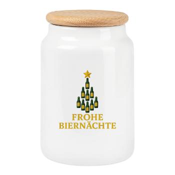 Merry Beer Nights Beer Christmas Tree - Cookie Jar with Wooden Lid - white - Front