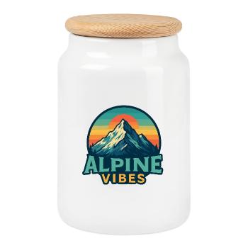 Alpine Vibes Motif Montagne Rétro Coucher de soleil - Boîte à biscuits avec couvercle en bois - blanc - Devant