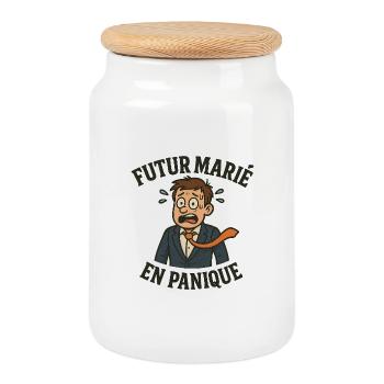 Futur marié en panique - Boîte à biscuits avec couvercle en bois - blanc - Devant