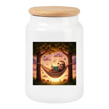 Relaxation Level: Sloth - Cookie Jar with Wooden Lid - white - Front