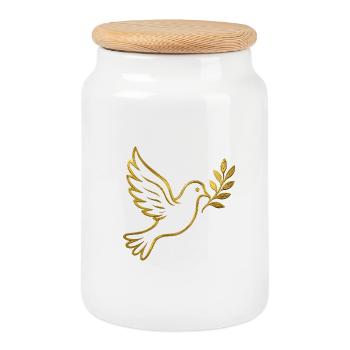 NEW -- Golden Dove With Olive Branch. - Cookie Jar with Wooden Lid - white - Front
