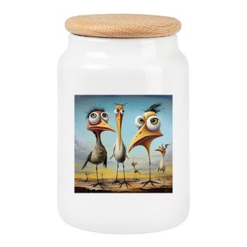 Lively flock of birds on the beach - Cookie Jar with Wooden Lid - white - Front
