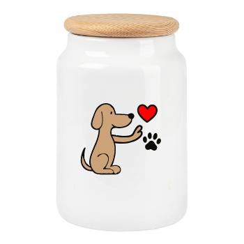 Chien avec empreinte de cœur et de patte - Boîte à biscuits avec couvercle en bois - blanc - Devant