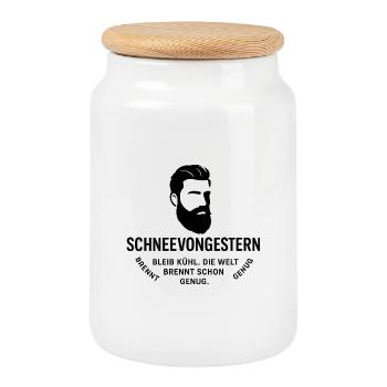 Beard Head Portrait with Text Graphics(SnowFromYesterday) - Cookie Jar with Wooden Lid - white - Front