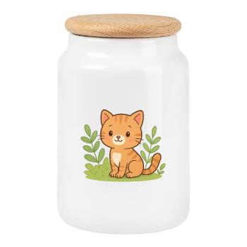 Chaton câlin dans le vert - Boîte à biscuits avec couvercle en bois - blanc - Devant