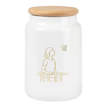 View of the butterfly - Cookie Jar with Wooden Lid - white - Front