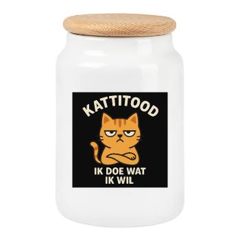 Grimmige Katze, die macht, was sie will - Keksdose mit Holzdeckel - Weiß - Vorne