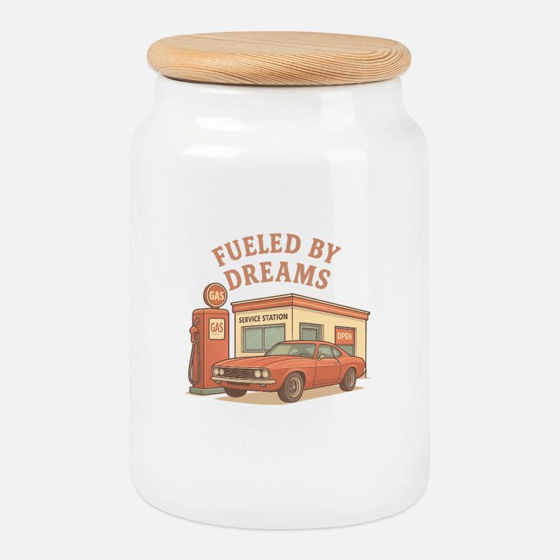 Driven by Dreams Retro Car - Cookie Jar with Wooden Lid - white