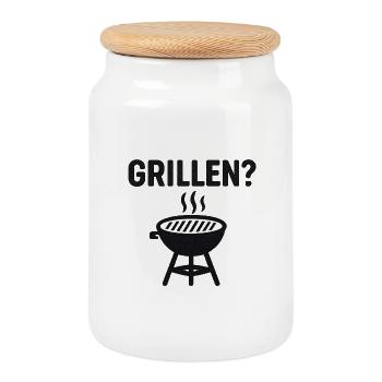 Grill - Cookie Jar with Wooden Lid - white - Front