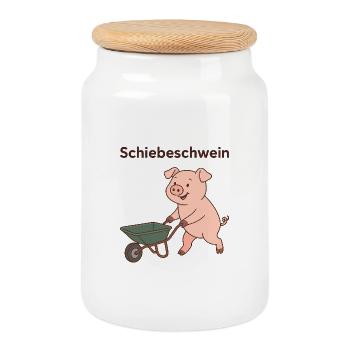 Push pig - Cookie Jar with Wooden Lid - white - Front