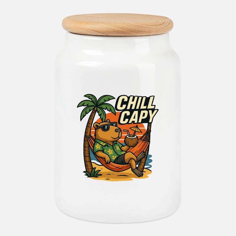 Chill Capy – Beach Capybara - Cookie Jar with Wooden Lid - white