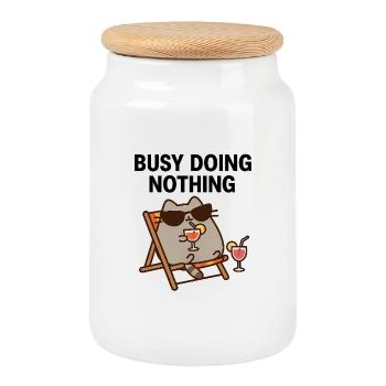 Lazy Cat Vibes - Keksdose mit Holzdeckel - Weiß - Vorne