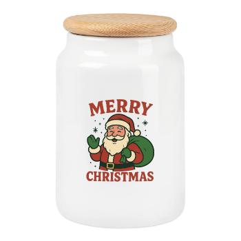 Fröhlicher Weihnachtsmann -  Santa Claus - Cartoon - Keksdose mit Holzdeckel - Weiß - Vorne