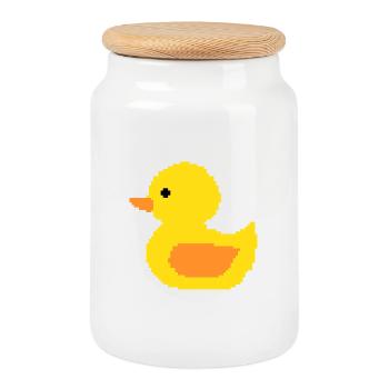 Pixel Duck Retro Yellow - Cookie Jar with Wooden Lid - white - Front