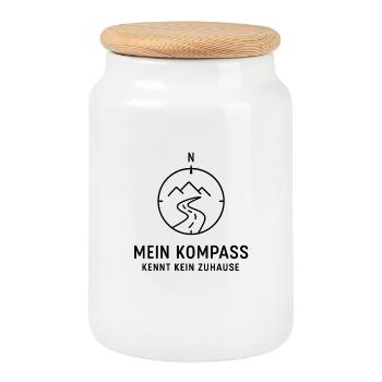 My compass knows no home – vanlife - Cookie Jar with Wooden Lid - white - Front